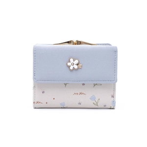 Süße florale Damen-Minibörse in Blau und Weiß mit Bienenmuster und Metallblumen-Verschluss