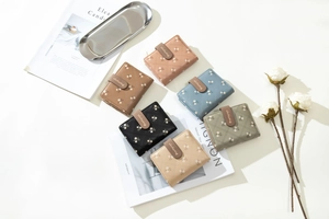 Short PU leather wallets for women featuring floral quilted patterns in six pastel colors