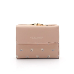 Sweet pink trifold PU leather floral wallet with vintage metal clasp and floral print