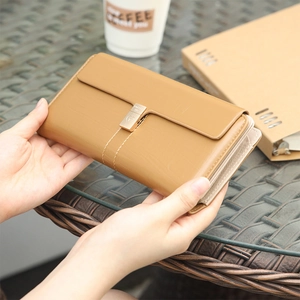 Women Long PU Leather Wallet With Heart Buckle Large Capacity Card Holder Clutch Purse Minimalist Solid Color Fashion Travel Accessory