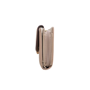 Side view of foldable PU leather wallet showing internal compartments and metal zipper