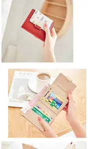 Detailed view of bicolor PU leather wallet with floral print and interior card slots