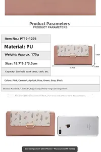 Détail de l'intérieur du portefeuille en cuir PU avec emplacements cartes et poche zippée