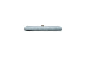 Side view showing the slim profile and matte light blue texture of the long wallet