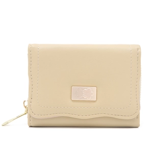 Short PU leather wallet for women with wavy stitching and metal flower plaque
