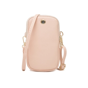 Minimalistische hellrosa Handy-Umhängetasche aus Kunstleder mit Zickzack-Nähten Design