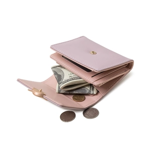 Light purple trifold wallet for women with leaf buckle and multiple card slots