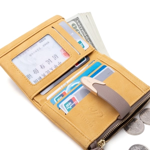 Ginger yellow frosted leather wallet with multi-card slots and coin zipper pocket