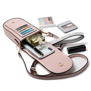 Borsa a tracolla in pelle PU rosa per cellulare con scomparti per carte e design pulito
