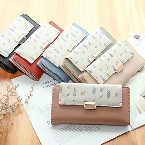 Portefeuille long femme en cuir PU imprimé feuilles avec boucle en divers coloris