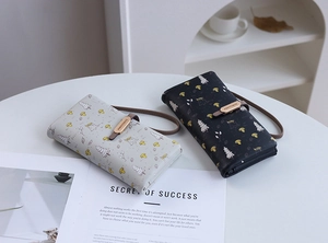 Chic women long PU leather wallets with forest prints and elegant gold metal branding