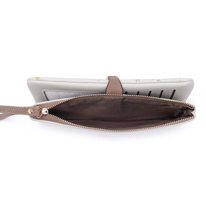 Detailed interior of long PU leather wallet with card slots and a zipper pocket