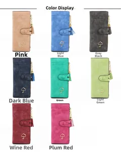 Detailed grid view showing vintage long women wallets with tassel and golden logo charms
