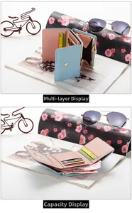 Detail view of the multi-layer interior and large capacity of the tri-fold heart wallet