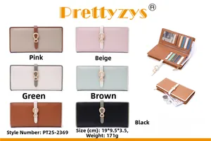 Detailed interior of women's long PU leather wallet with card slots and metal buckle