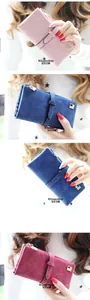 Detailed views of vintage matte long wallets for women with decorative pull straps