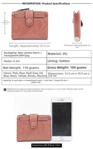 Detailed view of pink PU leather wallet features 8 card slots and zipper compartment