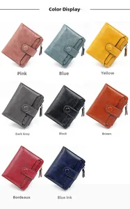 Short PU leather wallets in eight colors with snap buttons and side zippers