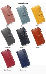 Dettaglio delle otto opzioni di colore per il portafoglio lungo in pelle PU bifold