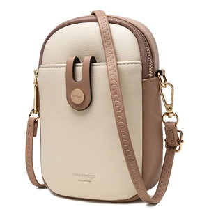Women PU Leather Mobile Phone Bag Contrast Color Small Crossbody Shoulder Bag Vertical Wallet For Daily Travel Casual Style