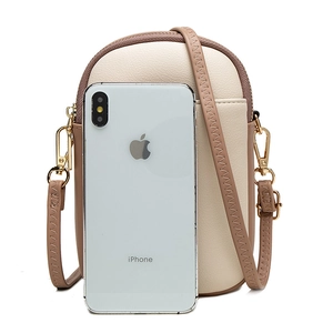 Vertical contrast color crossbody phone bag with zipper for women, fits large smartphones