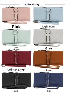 Multiple color options for large capacity long PU leather wallets with wrist straps