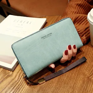 Portefeuille Long Femme Cuir PU Fermeture Éclair Pochette Grande Capacité Emplacements Cartes Poche Téléphone Dragonne Mode