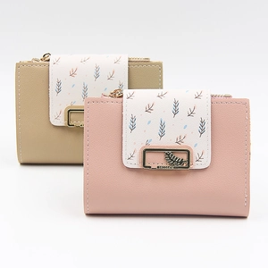 Women Short Wallet Leaf Print PU Leather Bi-fold Purse With Tassel Metal Buckle Card Holder Student Coin Purse For Daily