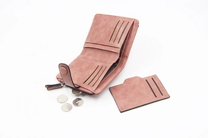 Detailed interior of women's PU leather zip wallet with card slots and coin pocket