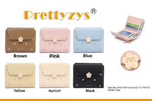 Detailed interior of women short wallet showing card slots and cute flower metal buckle