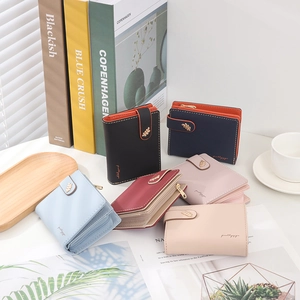 Minimalist PU leather short wallets for women with golden leaf clasp and multiple slots
