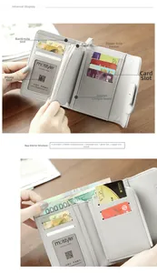 Interior layout of gray pebble leather wallet showing card slots and zipper pocket