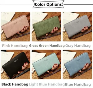 Detailed view of large capacity zip wallets in six matte colors with wrist straps