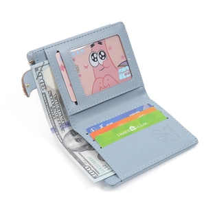 Light blue minimalist faux leather wallet with multi-card slots and ID window