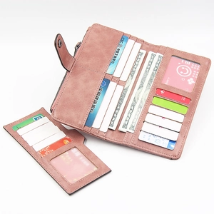 Portafoglio lungo retrò rosa con scomparti multifunzione e tasche per carte