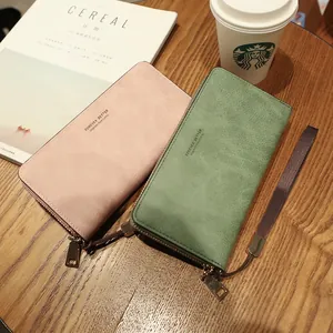 Portefeuille long pour femme avec fermeture éclair et dragonne en rose et vert