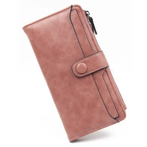 Portafoglio lungo minimalista da donna in ecopelle rosa antico opaco con cerniera superiore