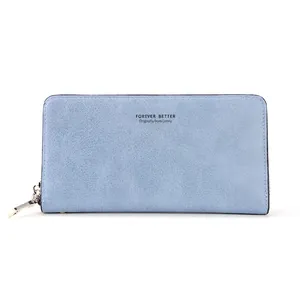 Portefeuille long bleu clair minimaliste pour femme avec fermeture éclair élégante