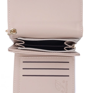Short PU leather wallet for women with internal card slots and dual zipper pockets
