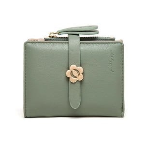 Damen Kleine Geldbörse PU Leder Trifold Portemonnaie Mit Blumenverschluss Reißverschlussfach Mehrere Kartenfächer Elegant Kompakt