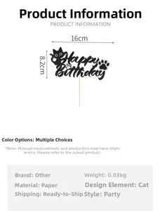 Detailed view of black glitter cat cake topper with dimensions of 16cm by 8.2cm