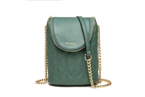Détails du sac de téléphone matelassé vert foncé en cuir PU avec chaîne dorée