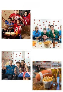 Detail showing football party confetti decorations in various social event settings