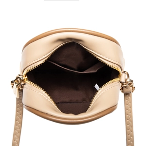 Vue détaillée de l'intérieur du sac à bandoulière en cuir PU marron avec fermeture éclair