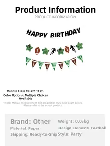 Dettaglio dello striscione Happy Birthday football americano con sagome di atleti