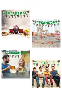 Rugby sports party decor kit with Game Day banners and football themed triangular flags