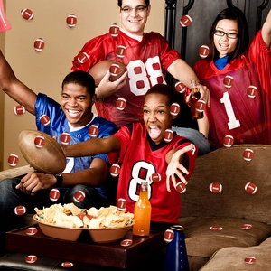 American football jersey set in red and blue mesh fabric with white number print for parties