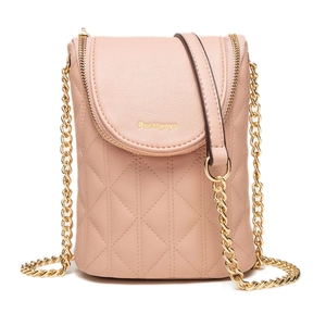 Petit sac bandoulière rose matelassé avec chaîne dorée et pochette pour téléphone mobile