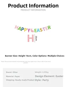 Detail view of Happy Easter banner with 16cm letters and pink bunny paper decorations