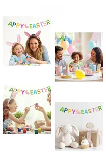 Detail of glitter Happy Easter bunny banner for festive party decorations and photo props